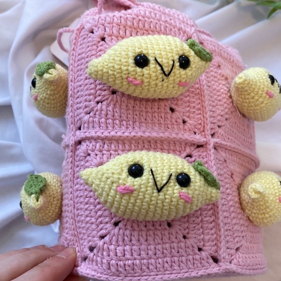 DudonStill Handmade Happy Lemons Pink Crochet Shoulder Bag - Picture 7 of 12